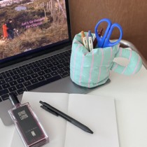 DAILY Korean imported fabric fluorescent color striped mint Mambo desktop storage pen holder pink contrast color