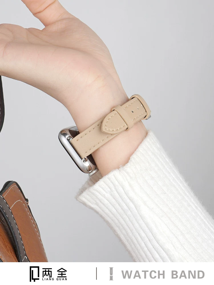 Две цели применимый ремешок для AppleWatch8 ремешок Apple Watch 3/4/5/SE поколения кожаный ремешок Watchs7 творческий яркий маленький пояс новый ремешок 45/41мм индивидуальность женский волна