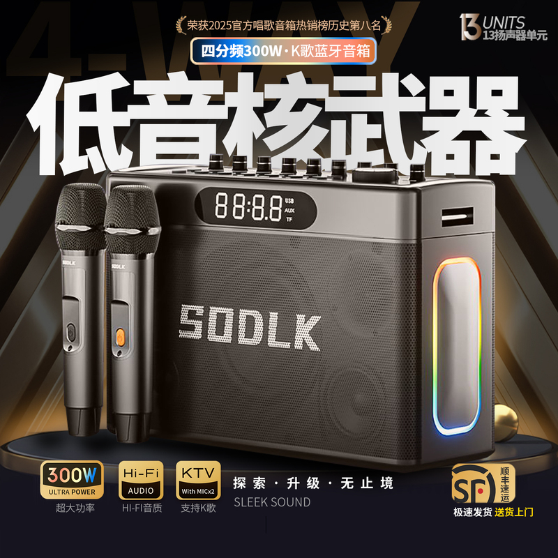 300W Subwoofer Bluetooth Speaker Berlin Sound 4-Way Portable Outdoor Home Karaoke Speaker with High Volume