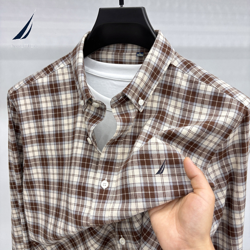 Nautica/Notica New Autumn and Winter 100% Long-Staple Cotton Shirt, Brushed Soft Plaid Casual Shirt for Men, Thick Nautica/Notica New Autumn and Winter 100% Long-Staple Cotton Shirt, Brushed Soft Plaid Casual Shirt for Men, Thick