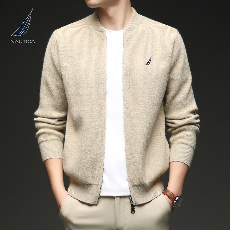 Nautica Autumn and Winter New Men's Baseball Collar Zipper Cardigan Casual Versatile Knitted Sweater Jacket