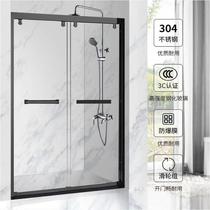 Changzhou customized shower room bathroom partition explosion-proof matte black stainless steel tempered glass sliding door