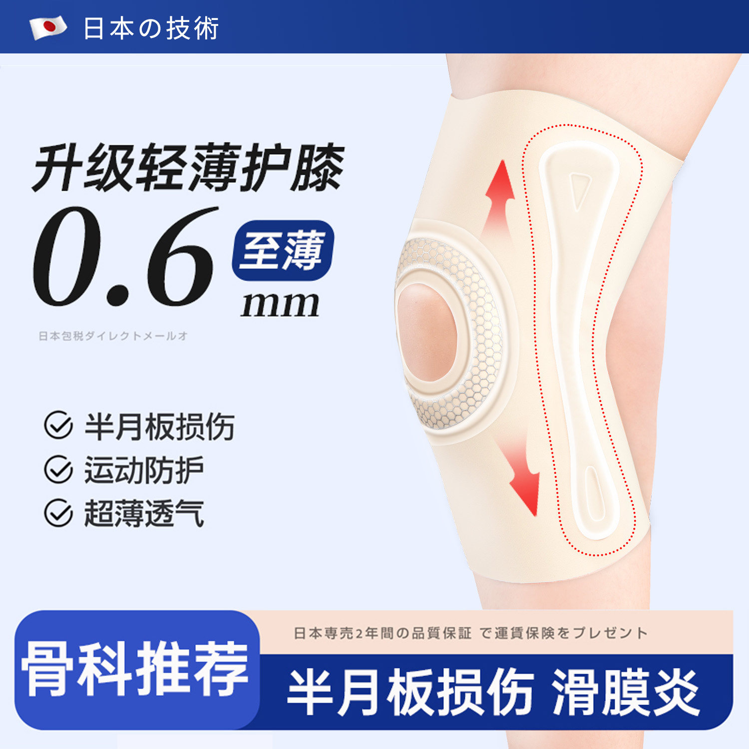 医用运动护膝超薄透气半月板髌骨损伤恢复固定保护套专业韧带护腿