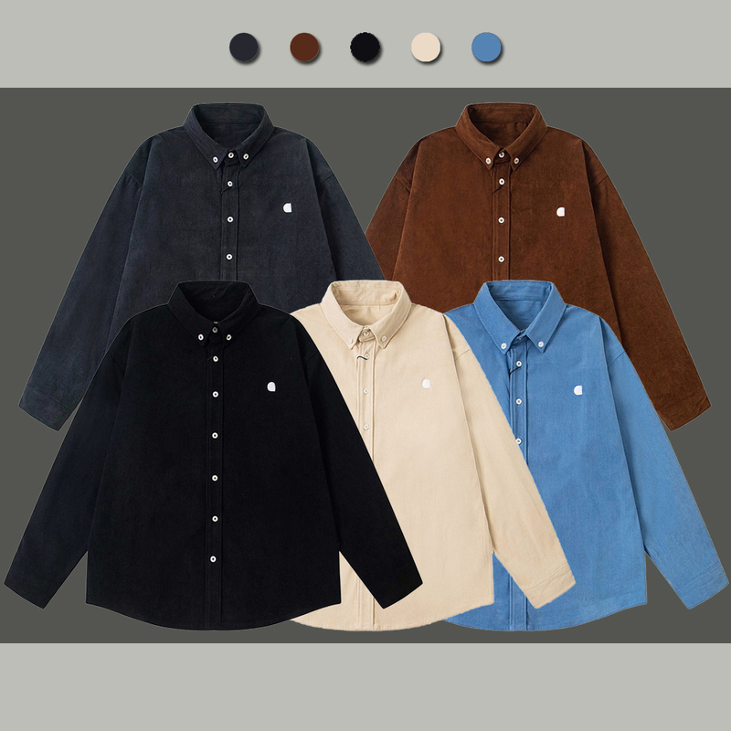 Aohvw Long-Sleeved Cht Plaid 330g Corduroy Embroidered Shirt Jacket Kaha Style Unisex Loose Shirt