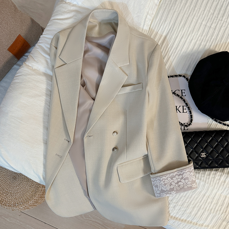 Beige Gentle Lace Cuff Women's Blazer 2026 Spring New Style Goddess Fashion Trendy Commuter Suit Trend