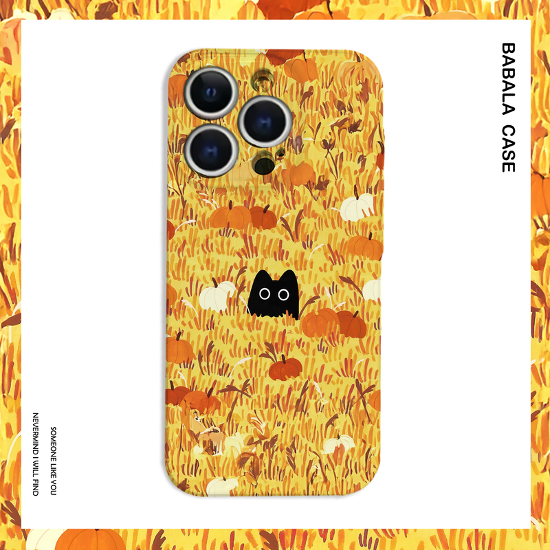 Cute Black Cat in the Pumpkin Field in Autumn, Film Magnetic Phone Case Suitable for Apple 17, Nova 14, Huawei P70, Mate 60, Xiaomi 15, Oppo Reno 14, Vivo, Honor 300, iPhone 16