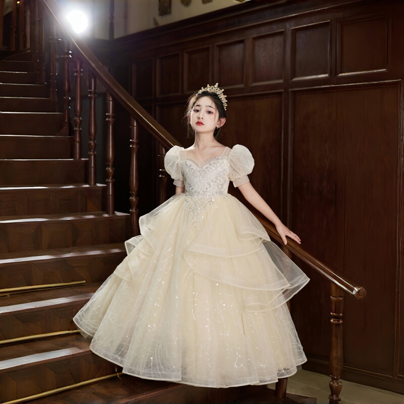Girls' Dress, Classy and Luxurious, Niche Flower Girl Dress, Stylish Dress, Kidsren's Host Piano Performance Princess Dress