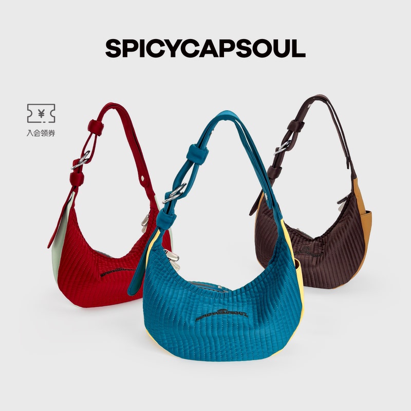 【Bagel】Spicycapsoul Niche Diving Suit Sports Fabric Retro Style Single Shoulder Crossbody Crescent Bag