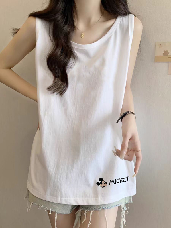 White Sleeveless Cotton Tank Top for Women, Summer Outerwear, Loose Fit, Plus Size, Racerback