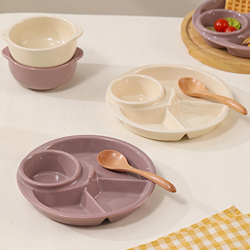 Purple Ceramic Serving Plate for One Person, 2024 New French-Style Tableware, Particularly Beautiful Ceramic Plate for Weight Loss