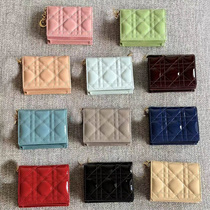 New casual womens rattan pattern card holder classic diamond pattern accordion card holder coin purse patent leather lambskin