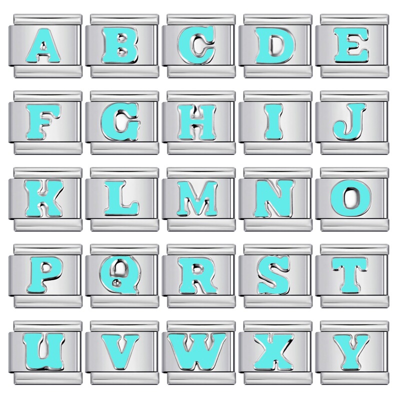 Italian Module Bracelet Sky Blue English Letters Stainless Steel DIY Elastic Watch Strap Couple Best Friend Gift