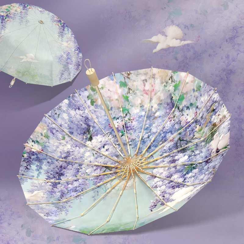 Beika Elf High-End Oil Painting Double-Layer 16-Rib Sun Umbrella for Women, Super Sun Protection, Uv Protection, Dual-Use for Sun and Rain Beika Elf High-End Oil Painting Double-Layer 16-Rib Sun Umbrella for Women, Super Sun Protection, Uv Protection, Dual-Use for Sun and Rain