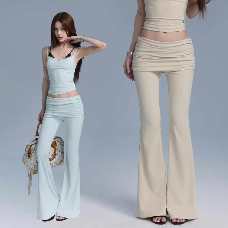 Common in 0120 [Flowing Drape] Slightly Flared Soft Stretch Folded Yoga Pants Low Waist Elastic Sports Trousers for Women