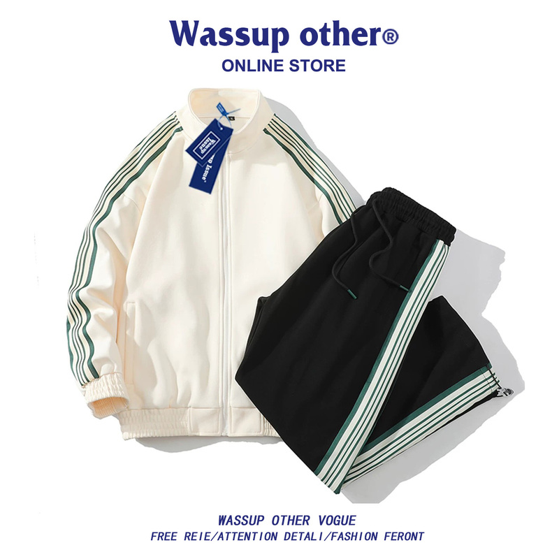 Wassup Other Sports Suit Men's Spring and Autumn Student Sweatshirt and Sweatpants Casual Sportswear Men's Two-Piece Set