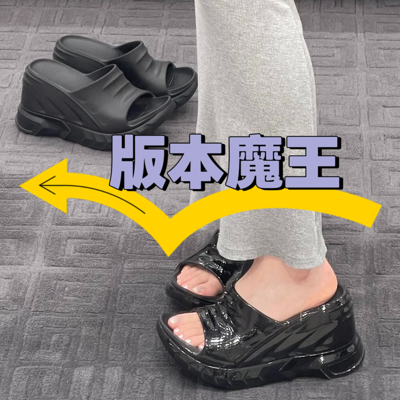 【Version Demon Lord】Correctly Curved Super High Heel Thick Sole Height-Increasing Marshmallow Slippers for Women, Summer Outdoor Wear, 10cm