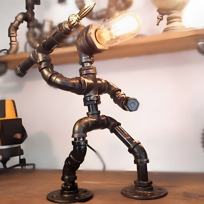 Steampunk Mechanical Lamp, Personalized Creative Water Pipe Robot, Eye Protection, Industrial Retro Style, Coffee Dormitory Bar