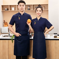 Синяя футболка, фартук, короткий рукав