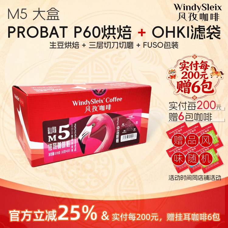 Fengzi Coffee M5 Medium Dark Roast, Smooth and Sweet Aftertaste, Large Box of Drip Coffee (10g×22)