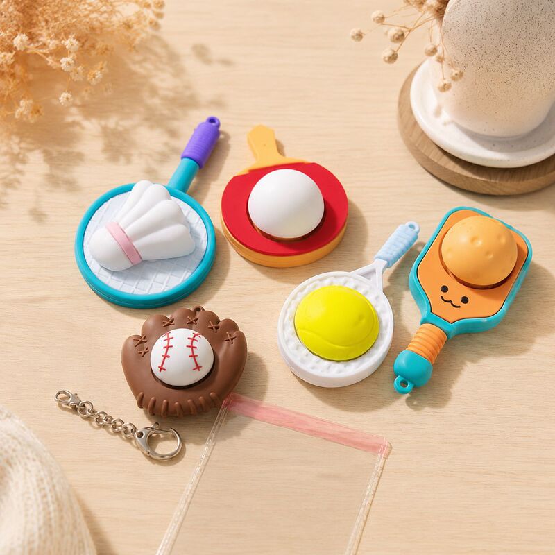 Creative Simulation Tennis, Badminton, Baseball Stress Relief Keychain Pendant Sports Series Hanging Ornament Stress Relief Toy