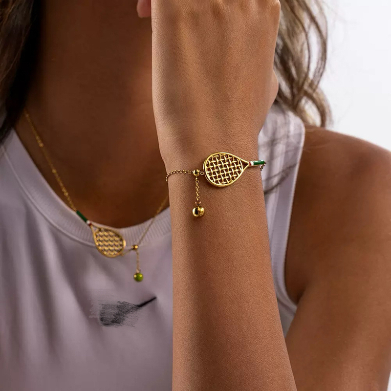Tennis Racket Necklace Bracelet for Women, Light Luxury Niche Pendant, Clavicle Chain, Couple Gift, Sports Style Accessories, Jewelry