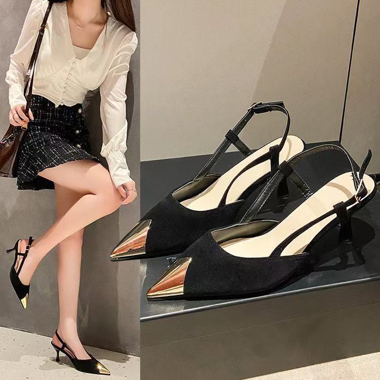 Women's Shoes for Wide Feet, Patent Leather Black High Heels, Sexy Chunky Heel, Single Strap Buckle, Closed-Toe Sandals for Outdoor Wear