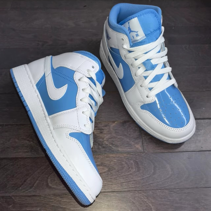 Jordan Air Jordan 1 Mid Aj1 White and Blue Mid-Top Retro Basketball Shoes Fz2142-114