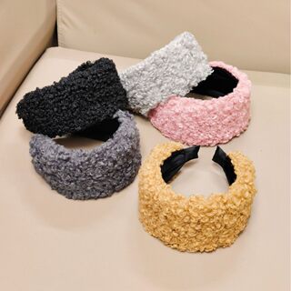 New winter lamb fur wide headband wide-brimmed curly hair warm headband light face wash cover white hair hairpin