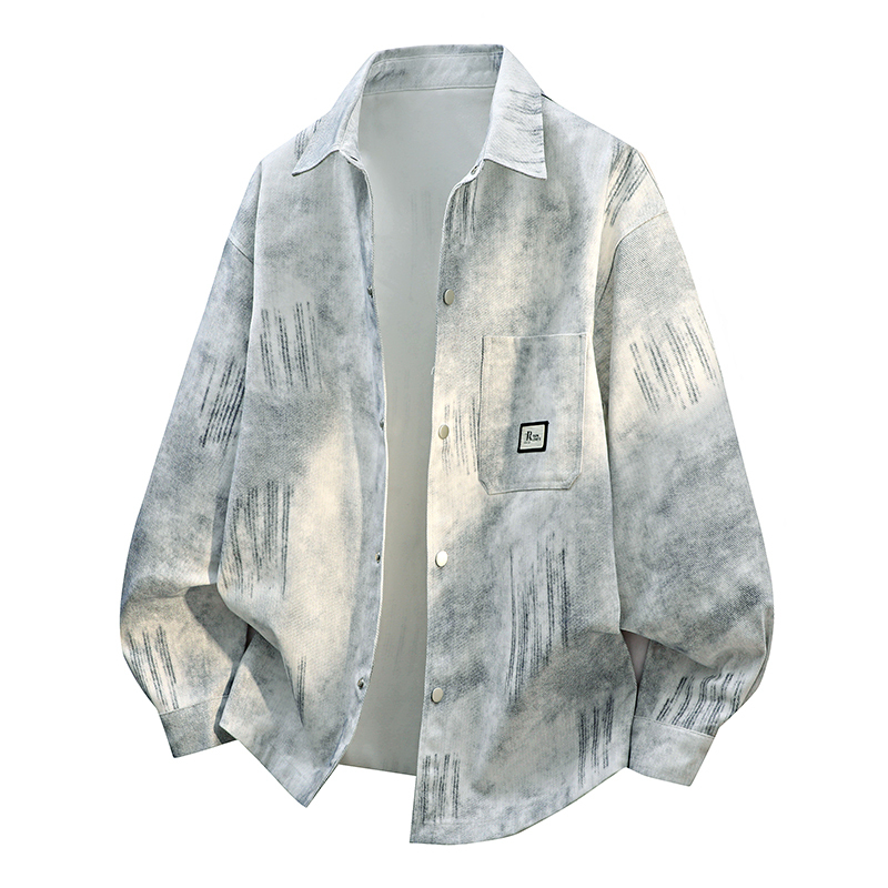 High-End Tie-Dye Denim Jacket for Men, Spring and Autumn Shirt-Style Jacket, 2026 New Model, Men's Loose-Fitting Top with Turn-Down Collar