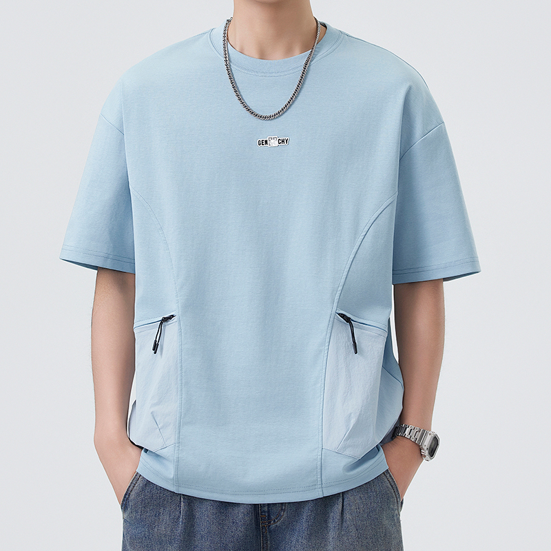 Niche Design Half-Sleeve Summer Men's Clothing 2026 New Loose Ice Silk Short-Sleeve Trendy Double Zipper Large Pocket T-Shirt