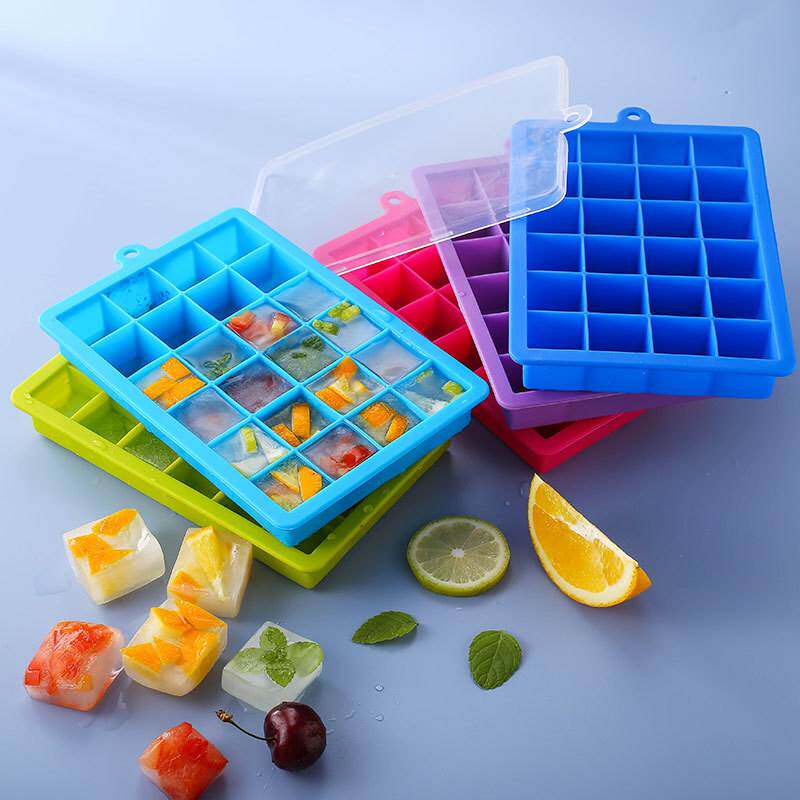 24-grid silicone ice tray ice box with cover homemade ice hockey artifact household small fruit jelly ice cube mold