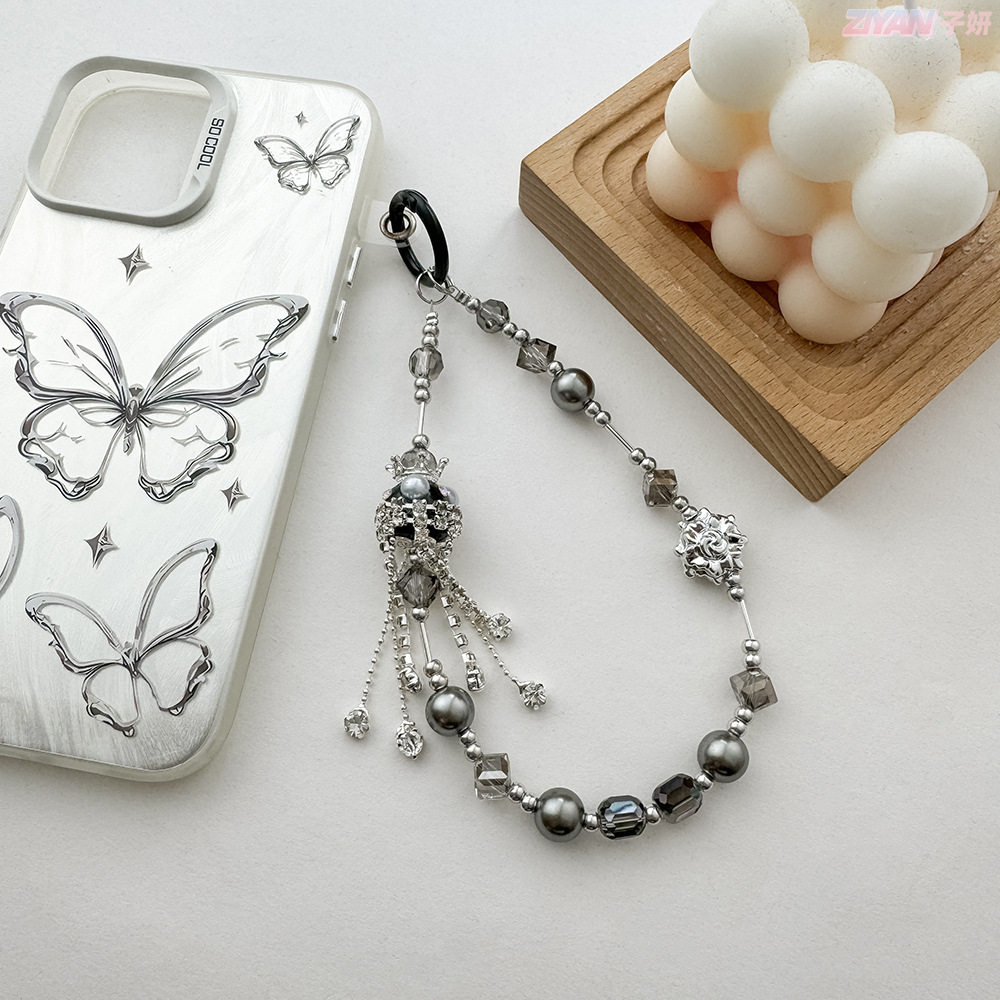 European and American dark punk gothic style mobile phone charm, Perle bead bag pendant, niche high-end mobile phone chain