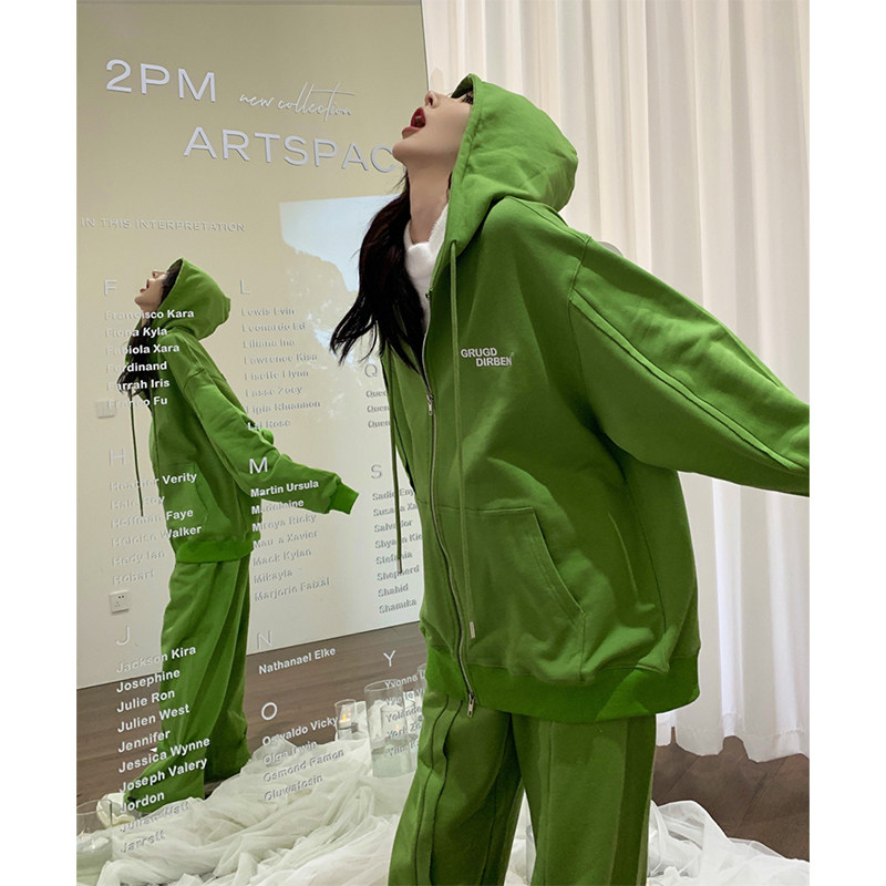 2023 New Sports Suit Women Fall Student Han Edition Loose big code Lianhood Leisure Two sets Fashion-Taobao