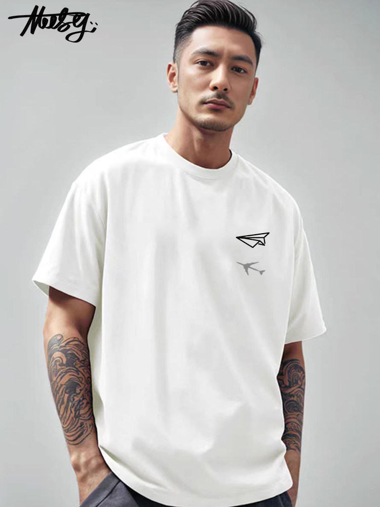 Original Airplane T-Shirt Men's Short-Sleeve Trendy Brand ins American Style Summer 2026 New Pure Cotton Heavyweight Loose Base Shirt