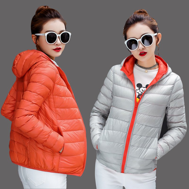 Genuine Brand White Duck down Reversible Autumn and Winter Lightweight Reversible Hooded down Jacket for Women, Plus Size, Short and Slim Fit