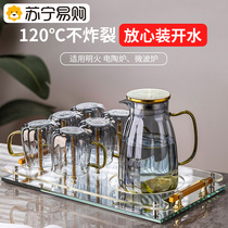 Suning glass water set high temperature resistant tea cup home drinking cup light luxury hospitality flower tea cup 2112