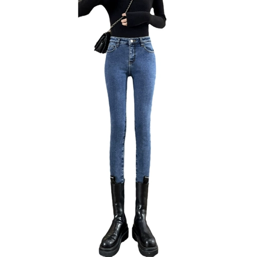 Флисовые демисезонные джинсы с начесом, штаны, леггинсы, весенний карандаш, высокая талия, новая коллекция, по фигуре, облегающий крой