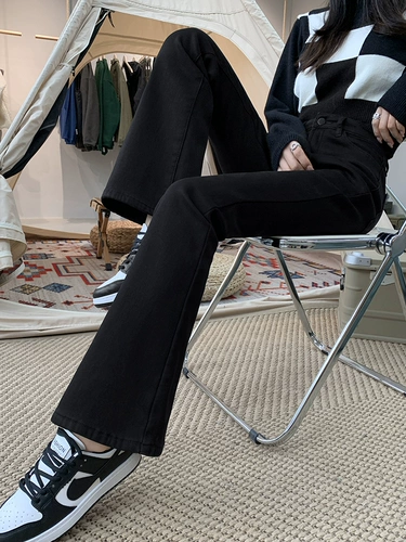 Осенние джинсы, штаны, флисовые штаны-клёш, высокая талия, 2024 года, новая коллекция, подходит для подростков, свободный крой, по фигуре