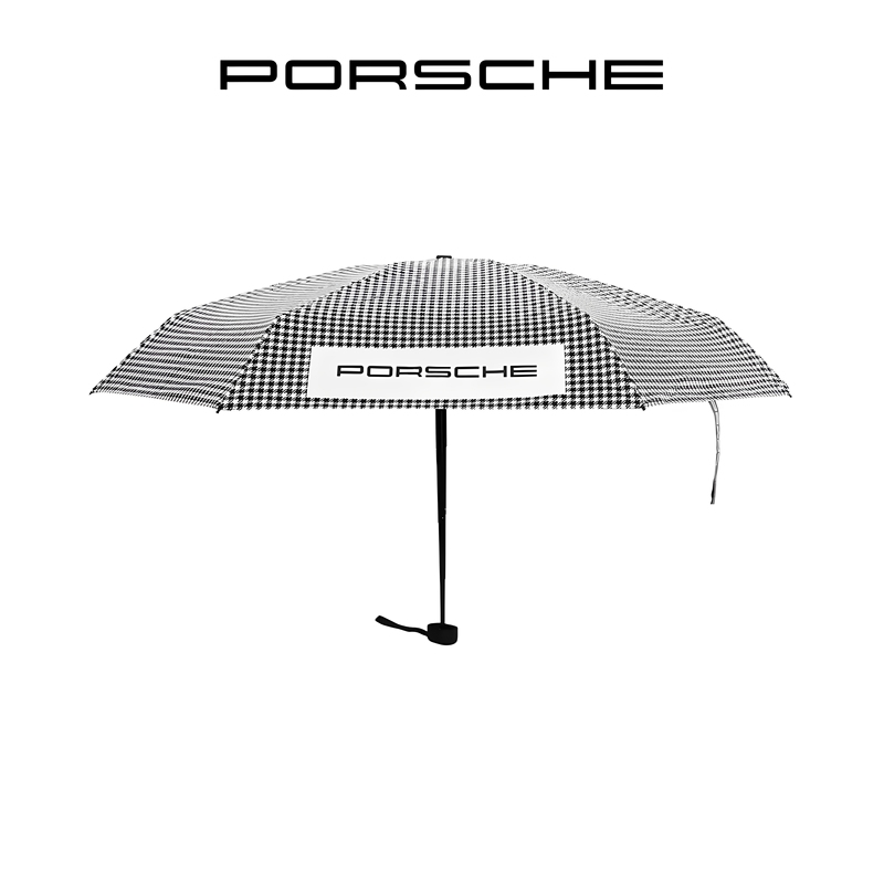 Porsche Umbrella, Houndstooth Pattern, Sun and Rain Umbrella, Black Coating for Sun Protection, Manual, Lightweight and Practical, 4S Store Gift