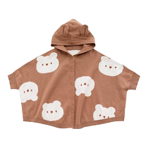 YOUGE baby song for infants and young children to go out warm bear jacquard hooded cloak baby cute and cute sweater shawl