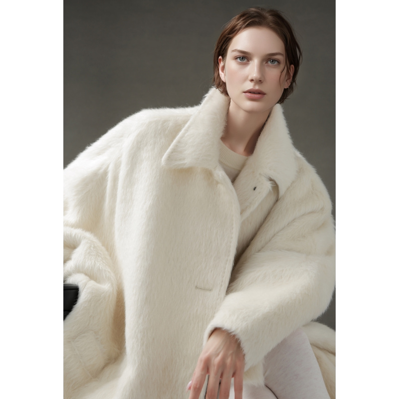 3/ Luxury Series Peruvian Suli Alpaca Wool Coat, Wide Version, Short Style, Women's Lapel Faux Fur Jacket for Winter