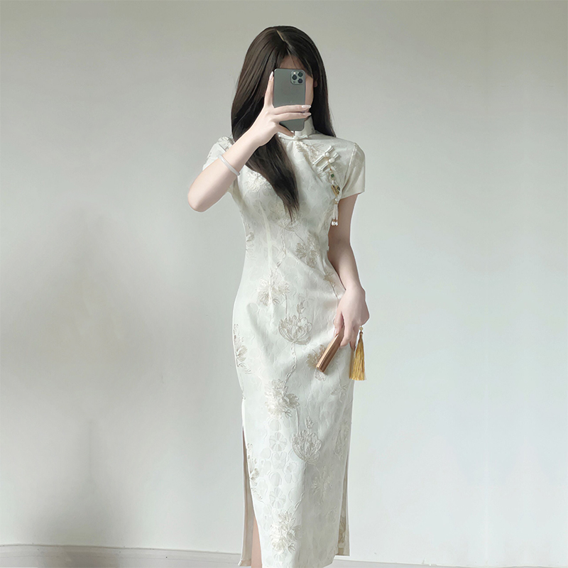 Cheongsam, summer elite lightweight dress, 2023 collection, bright catchy style, light style, Chinese style