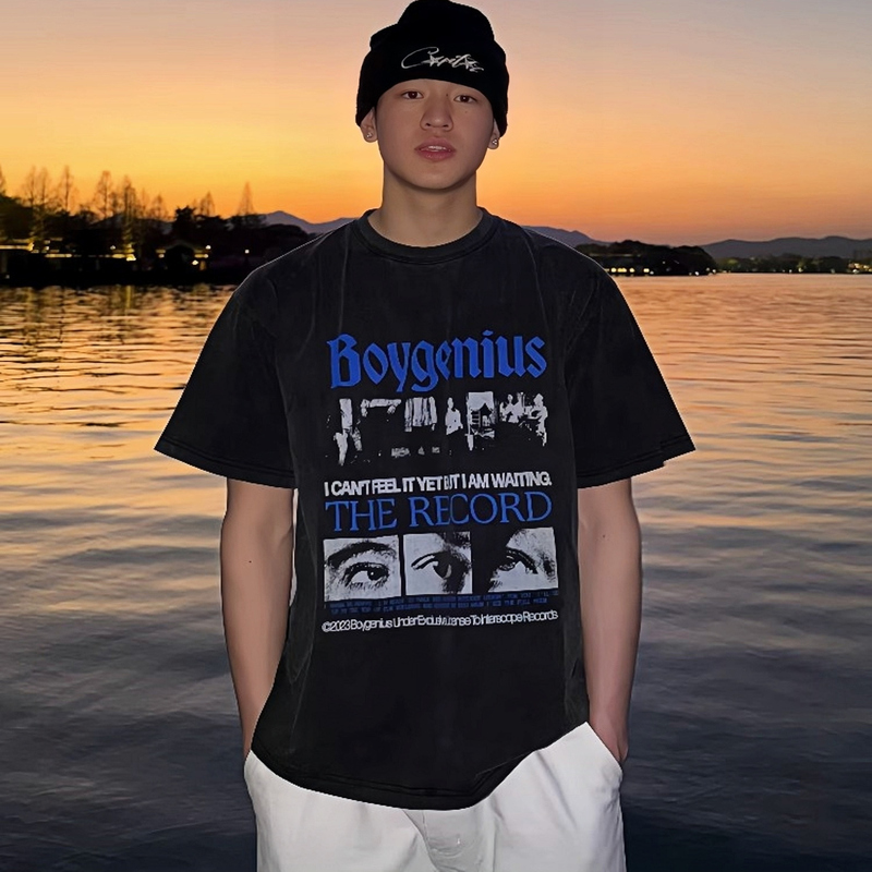 Dank Portrait Slogan 280g Heavyweight Pure Cotton Washed Short-Sleeve Men's Digital Direct-Print Vintage T-Shirt Anyway