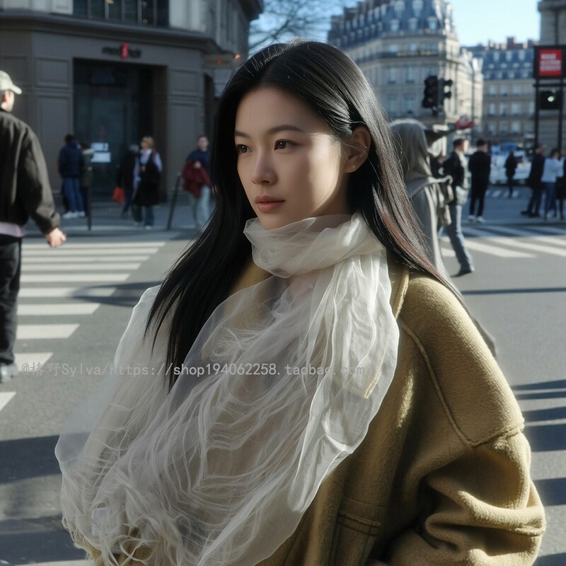 Japanese Maito Alternative Silk Scarf for Women, Autumn Coat, Artistic Cotton and Linen Scarf, Organza Transparent Thin Shawl