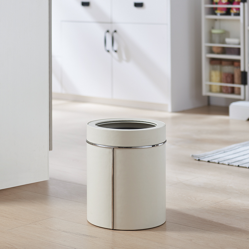 Stainless Steel Leather Trash Can New Model 2026 Living Room Bedroom Decoration Large Capacity Luxury Model Room