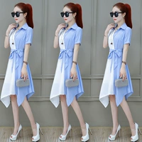Áo sơ mi nữ 2019 mới mùa hè đầm lưới màu đỏ thời trang khí chất phổ biến hè dài một đoạn váy chữ - A-Line Váy đầm chữ a cho người mập