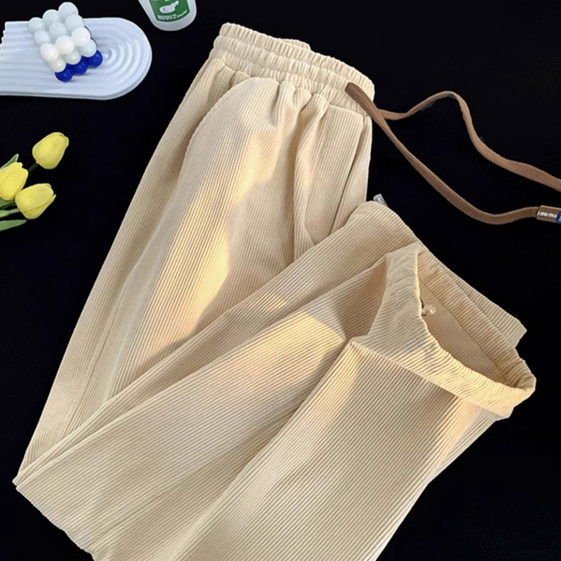 Apricot Versatile Straight-Leg Pants for Men, 2024 Summer Thin Casual Loose Wide-Leg Pants, Jogger Sweatpants, Sports Long Pants