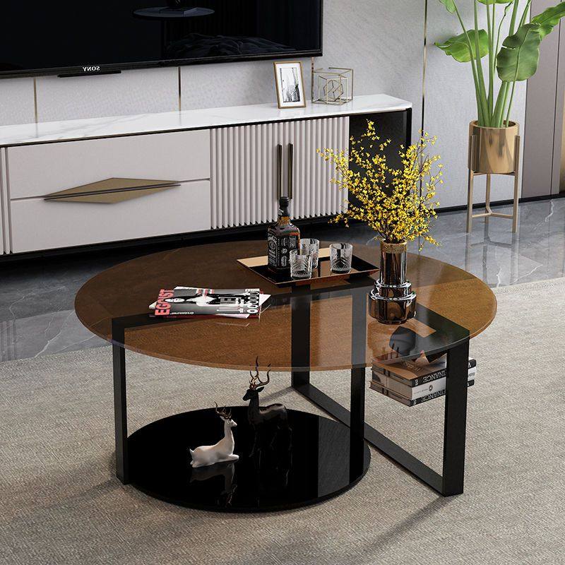 Italian minimal glass tea few living room household small household light luxury modern minimal circular creative network black tea table