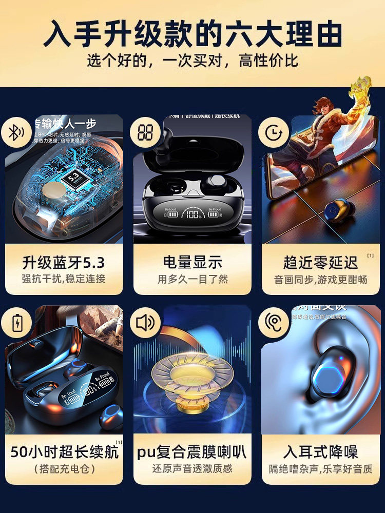 Bluetooth Earphones 2025 New Model High-End Ultra-Long Battery Life Large Capacity True Wireless In-Ear Sports Clip-On Running