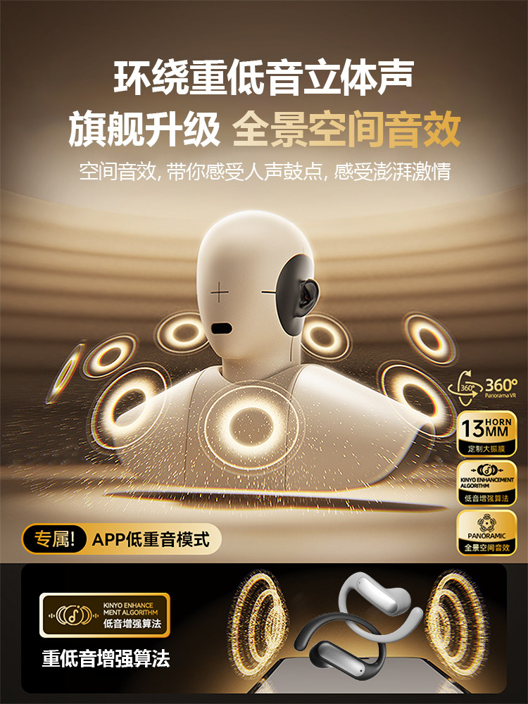 Bluetooth Earphones, Over-Ear Type, 2025 New Model, Air Bone Conduction, Wireless, Noise-Canceling, Open-Type for Sports and Running, Non-In-Ear